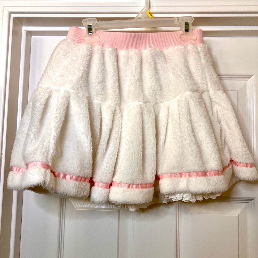Faux Fur Lolita Coquette Style White & Pink Skirt w/ Built-In Shorts Rare - Picture 2 of 11